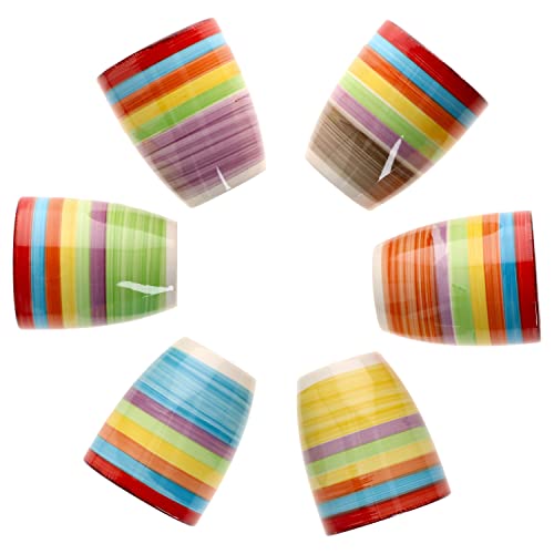 MamboCat Ibiza Rainbow 6er Set Kaffeebecher 350 ml bunt I Tee Becher Regenbogenfarben I Latte Macchiato Tasse ohne Henkel Steingut I Trink Becher für Heißgetränke I Tee Pott mit Streifen-Dekor