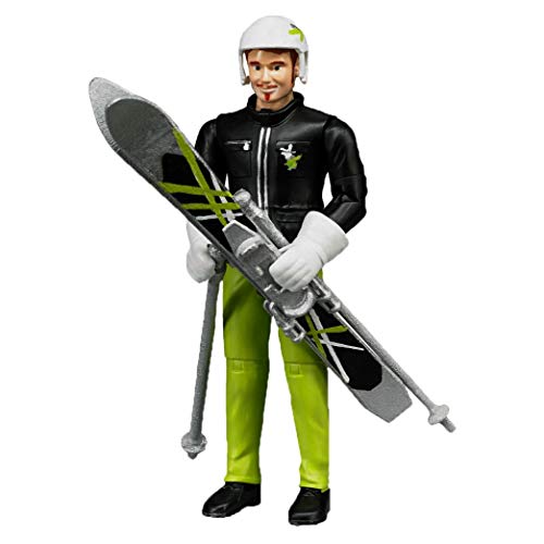 bruder 60040 - Skifahrer mit Skiern, Stöcken, Helm & Handschuhen - 1:16 Winter Sportler bworld Figur Mann Spielzeug