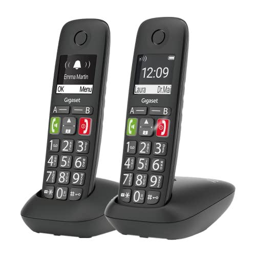 Gigaset E290 Duo - 2 Schnurlose Senioren-Telefone ohne Anrufbeantworter - großen Tasten, großes Display, Zielwahltasten für wichtige Nummern, Verstärker-Funktion für extra lautes Hören, schwarz