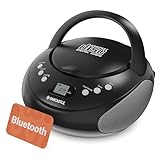 OAKCASTLE CD250 Tragbar Bluetooth Boombox | Einfache Kontrollen CD Player fur Kinder | Tragbare CD Spieler mit FM Radio, 30 Radiovoreinstellungen, LED-Anzeige & Kopfhörerbuchse (Schwarz)