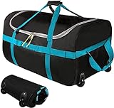 campMax 85L Reisetasche Faltbare mit Rollen, Klappbare Große Trolley Sporttasche mit Rollen für Reise Camping Ausrüstung,Schwarz und Blau