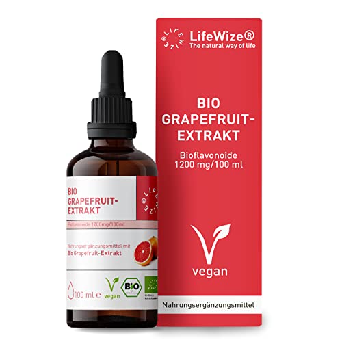 LifeWize® Grapefruitkernextrakt Bio Tropfen hochdosiert mit 1200mg /100ml - Vegan, Biozertifiziert & ohne unerwünschte Zusatzstoffe