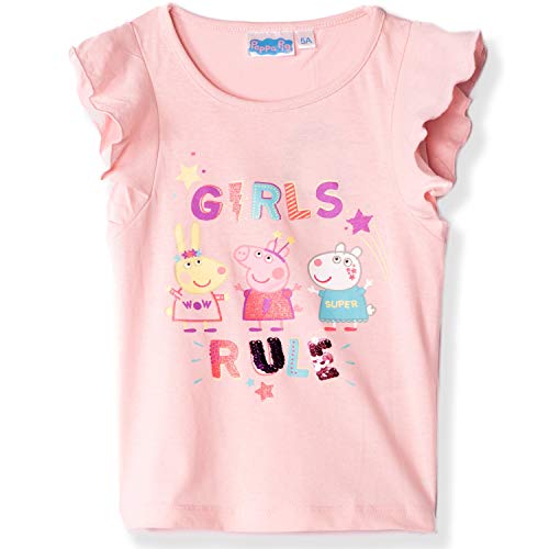 Peppa Wutz Offizielles Mädchen-T-Shirt 100 % Baumwolle, mit wendbaren Pailletten, 2–6 Jahre Gr. 6 Jahre, rose