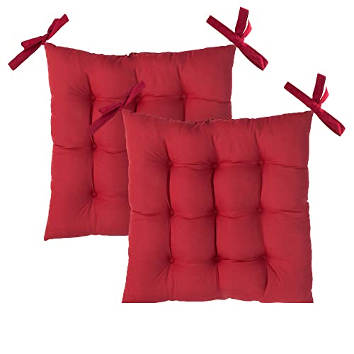 Komfortec Stuhlkissen 40x40 cm mit Bändern, Sitzkissen, Wasserabweisend Dekokissen Sitzauflage Zierkissen Gartenstuhl für Innen- & Außenbereich (Rot, 2 Stück Salsa)