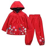 TURMIN Kinder Regenjacke Jungen Mädchen Regenanzug Regenbekleidung Wasserdichte Kinderjacke Baby Kleinkind Winddichte Jacke Regen Poncho, Rot, 110(2-3 Jahre)