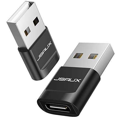 JSAUX USB A auf USB C Buchse Adapter [2 Stück] USB Typ C Adapter Kompatibel für iPhone 13/12, Samsung Galaxy S20/S20+/S20 FE/S21/Note 20/Note 10/A70/A50/A90, Google Pixel 4/4XL/3/3XL Schwarz