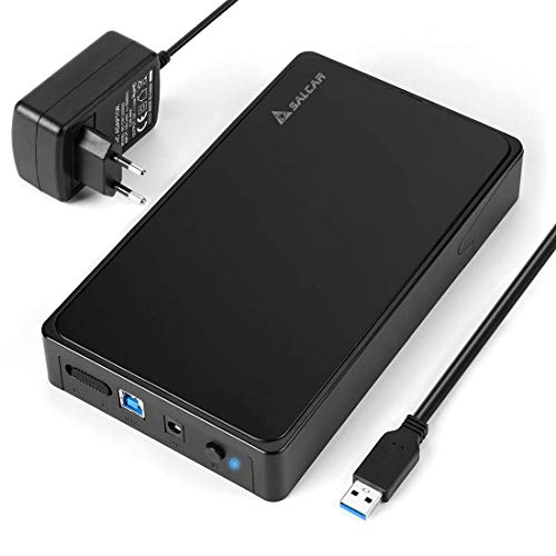 Salcar USB 3.0 Externe Festplattengehäuse für 3.5 Zoll SATA SSD und HDD Festplatten, mit 12V 2A Netzteilkompatibel