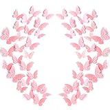 120 Stücke 60 Paare 3D Geschichteten Schmetterling Wand Dekoration Abnehmbare Schmetterling Aufkleber Hohle Wandtattoos DIY Wandkunst Handwerk für Babyzimmer Hause Hochzeit, Rosa