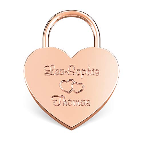 LIEBESSCHLOSS-FACTORY Herz-Schloss Rosé-Gold mit Gravur und Schlüssel, gratis Geschenkbox uvm. Jetzt graviertes Vorhängeschloss in Herzform gestalten!
