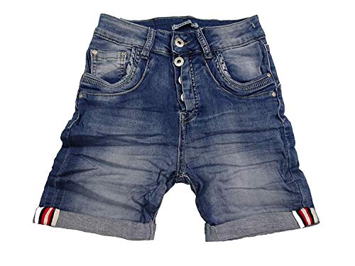 PLACEduJOUR Sweat Denim Krempel Bermuda Capri Jeans Hose Shorts offene Knopfleiste (S-36, New Denim Shorts)