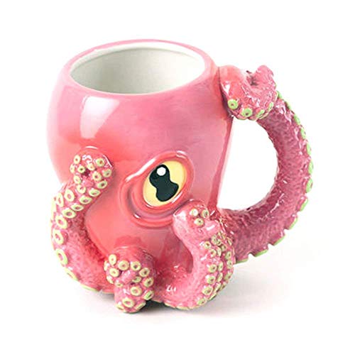 3D-Kaffeetasse mit Tentakel-Griff, Oktopus-Keramik, Pink