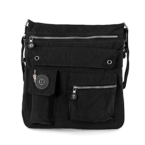 Bag Street 2221 Damen sportliche Handtasche Umhängetasche Schultertasche aus Nylon, Schwarz, ohne