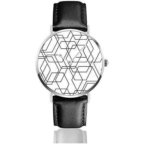 Fliesenmuster mit schwarzen und weißen Ornament Classic Casual Quarzuhr Edelstahl Lederband Uhren
