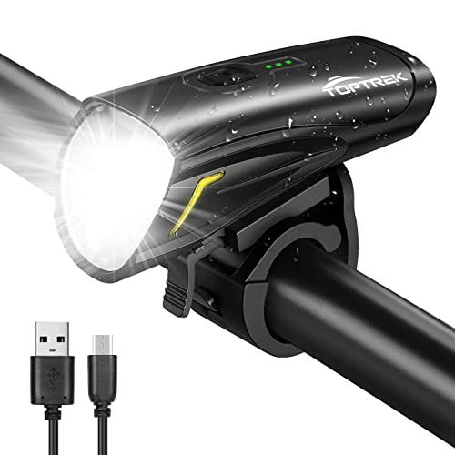 toptrek Fahrradlicht Vorne, 70 Lux mit Auto-Modus Fahrradlicht USB Aufladbar LED Fahrradbeleuchtung, StVZO Zugelassen Fahrradlampe, IPX5 Regenfest Fahrrad Licht Frontlicht