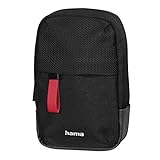 Hama Kameratasche 'Matera' 90M (kleine Fototasche mit Nackengurt und Gürtelschlaufe, Kameratasche für kleine Digitalkameras, Umhängetasche, mit Tragegurt und Zubehörfächern, recyceltes PET) schwarz