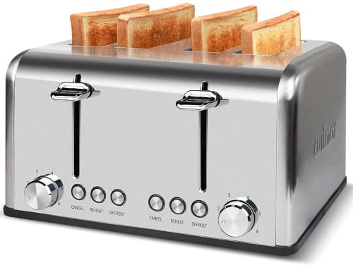 Toaster 4 Scheiben, CUSIMAX Edelstahl Toaster mit 4 extrabreiten Brotschlitzen und 6 variablen Bräunungsfarbreglern, mit Auftau-, Aufwärm- und Abbrucheinstellungen, herausnehmbarer Krümelschublade