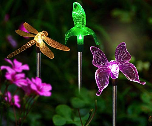 Solarleuchten Garten Solar Stableuchten Farbwechsel LED Libelle Kolibri Schmetterling Wasserdicht Solarlampen Außen Dekoration Lichter für Garten, Balkon und Terrasse
