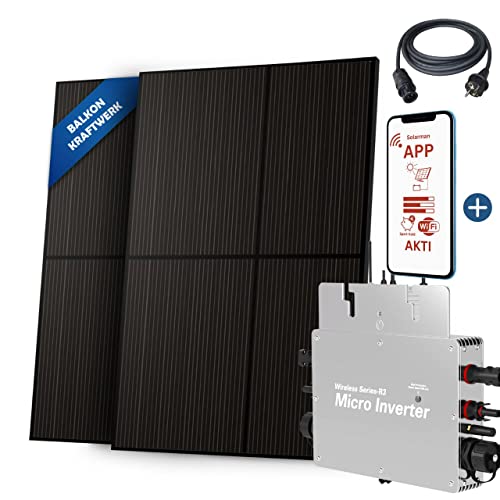 820 / 600W Balkonkraftwerk komplettset 2x 410w Solarmodule steckerfertig Mini-PV Photovoltaik mit Wechselrichter WIFI Smart Funktion 5m Schuko