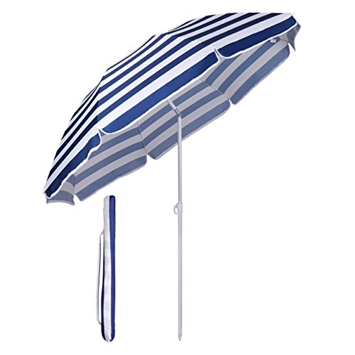 Sekey® Sonnenschirm 160 cm Marktschirm Gartenschirm Terrassenschirm Blaue weiße Streifen Rund Sonnenschutz UV20+