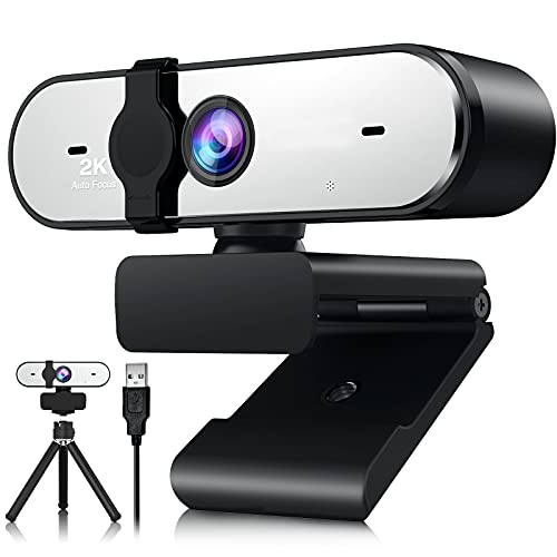 Webcam mit Mikrofon 2K, 2560 * 1440P Autofokus Webkamera mit Sichtschutz Plug-and-Play für Mac Windows PC Videoanrufe, Game Streaming, Konferenz