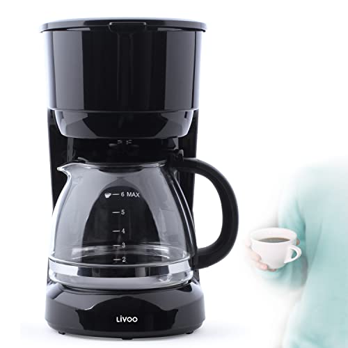 Kaffeemaschine mit Glaskanne für 6 Tassen - Filterkaffeemaschine Klein 600 Watt - Warmhalteplatte und Wasserstandsanzeige - Automatische Abschaltung - Schwarz
