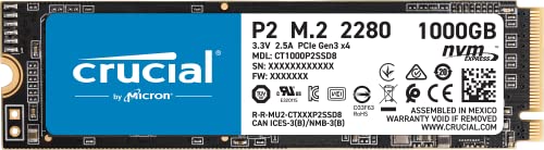 Crucial P2 CT1000P2SSD8 1TB Internes SSD, Bis zu 2400MB/s (3D NAND, NVMe, PCIe, M.2)