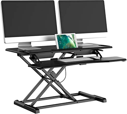 bonVIVO Höhenverstellbarer Schreibtisch-Aufsatz 95 x 40 - Sit-Stand-Erhöhung Macht Jede Workstation zum Standing Desk - Belastbar bis 15 kg - Schwarz