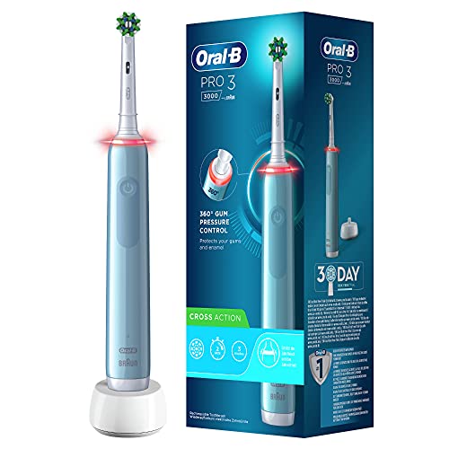 Oral-B PRO 3 3000 CrossAction Elektrische Zahnbürste/Electric Toothbrush, mit 3 Putzmodi und visueller 360° Andruckkontrolle für Zahnpflege, Designed by Braun, blau
