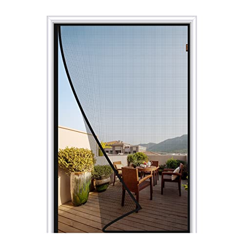 MAGZO Magnet Fliegengitter Tür 90 X 210 CM, Langlebiges Insektenschutz Tür für Balkontür aus Fiberglas Netz, Klebemontage Ohne Bohren
