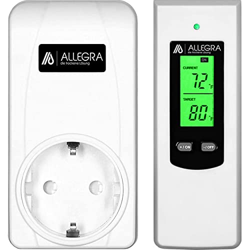 ALLEGRA Wireless Thermostat Steckdose I Digitaler Temperaturregler mit Heizung und Kühlmodus I Fernbedienung mit Temperatursensor I Steckdosenthermostat I LCD-Display I Smart Funkthermostat (T21 Weiß)