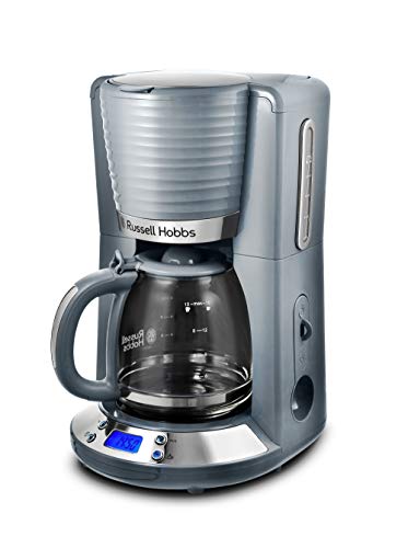 Russell Hobbs Kaffeemaschine [Digitaler Timer, Brausekopf für optimale Extraktion&Aroma] Inspire Grau (max 10 Tassen, 1,25l Glaskanne, Warmhalteplatte, 1100W) Filterkaffeemaschine 24393-56