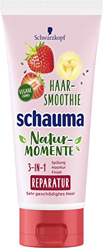 SCHWARZKOPF SCHAUMA Natur-Momente 3-in-1 Haarkur Haar-Smoothie Erdbeere, Banane & Chia Samen, Finish für sehr trockenes & müdes Haar, 6er Pack (6 x 200 ml)