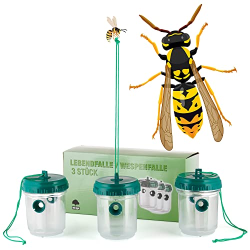 BigDean 3er Set Wespenfallen zum Aufhängen 9x13cm - Lebend Fallen gegen Wespen, Bienen, Hornissen - Grün - Balkon, Garten, Draußen - Hornissenfalle Bienenfalle Fliegenfalle - für natürlichen Lockstoff