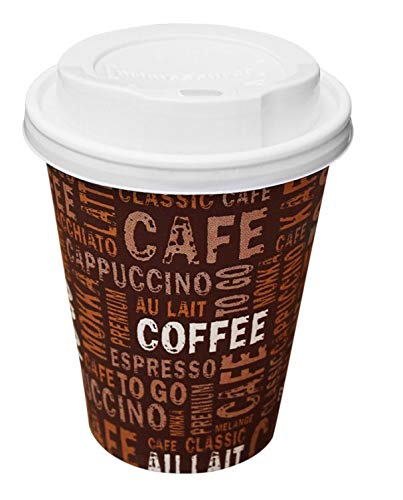 Gastro-Bedarf-Gutheil 100 Kaffeebecher Pappe 300ml / 12oz Pappbecher Einwegbecher EINWEG Coffee to go 0,3 L Top Becher mit Deckel in weiss