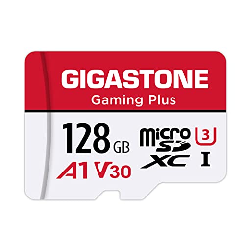 Gigastone Gaming Plus Micro SD Karte 128GB + SD Adapter, Kompatibel mit Switch, SD Karte Lesegeschwindigkeit bis zu 100MB/s. MicroSDXC Speicherkarte UHS-I A1 U3 V30 Klasse 10, 4K UHD Video