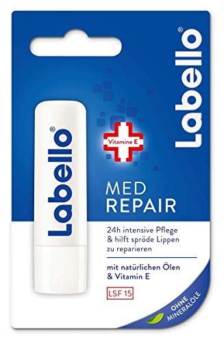 Labello Med Repair im 4er Pack (4 x 4,8 g), Lippenpflegestift mit Sonnenschutz (LSF 15) und Vitamin E für intensiven Lippenschutz, Lippenpflege ohne Mineralöle