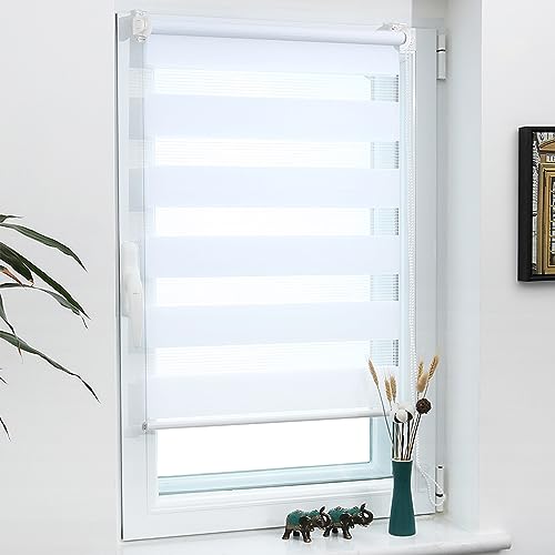 Grandekor Doppelrollo Klemmfix, Duo Rollos für Fenster und Tür ohne Bohren mit Klämmträger, Fensterrollo lichtdurchlässig & verdunkelnd - Weiß 40x120cm (Stoffbreite 36cm)