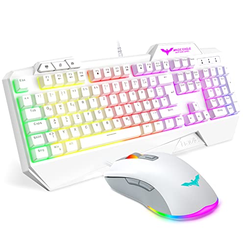 havit Gaming Tastatur und Maus Set, Gaming Tastatur mit LED Hintergrundbeleuchtung QWERTZ (DE-Layout), Wired RGB Gaming Maus mit 4800 DPI und 6 programmierbare Tasten (White-Weiß)