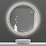 LED Wandspiegel Badezimmerspiegel, Rund Wandspiegel 60cm Antibeschlage mit Beleuchtung 3 Lichtfarbe 3000K-6400K kaltweiß/Neutral/Warmweiß, Badezimmerspiegel mit Zeitanzeig, Touchschalter und Lupe