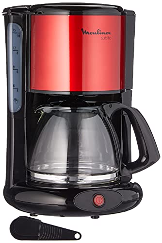 Moulinex FG360D Filterkaffeemaschine Subito | Glaskanne | 10-15 Tassen | Automatische Abschaltfunktion | Edelstahl | Rot/ Schwarz
