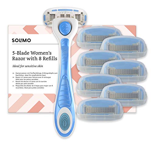 Amazon-Marke: Solimo Damenrasierer Mit 5-Fach-Klinge + 8 Ersatzklingen , 9-Teiliges Set