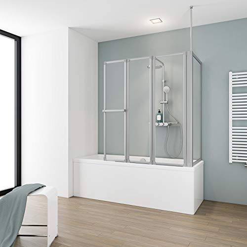 Schulte Badewannenfaltwand Komfort mit Seitenwand, alu natur, Kunstglas mit Softline-Dekor, D1511 01 01