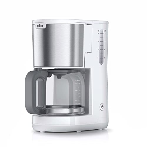 Braun Household PurShine KF 1500 WH Kaffeemaschine - Filterkaffeemaschine mit Glaskanne für bis zu 10 Tassen, OptiBrew-System, Automatische Abschaltung, 1000 Watt, Weiß, KF1500WH