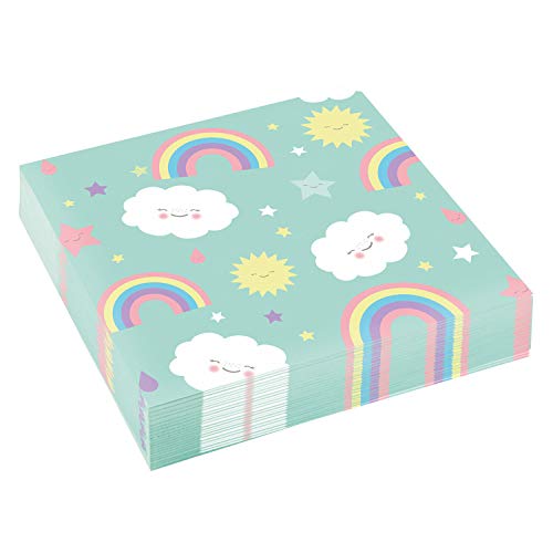 Amscan 9904302 - Servietten Rainbow & Cloud, 20 Stück, 33 x 33 cm, Regenbogen, Wolken, Partygeschirr