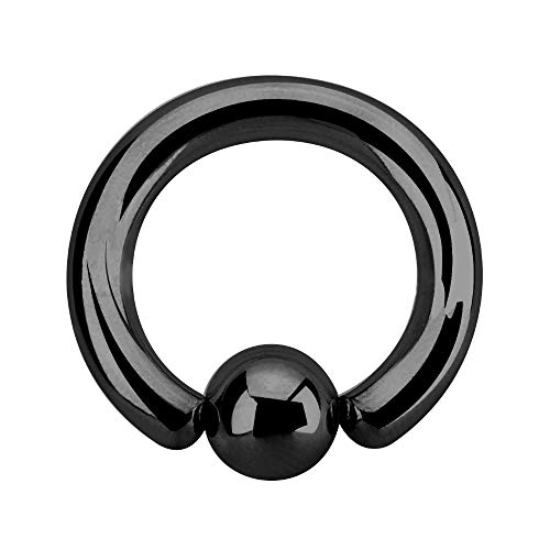 Treuheld® | Großes Klemmkugelring Piercing/BCR Ring aus Chirurgenstahl | 4mm x 16mm und Kugel: 8mm | Schwarz | Ohr/Brust/Intim Piercing Ring