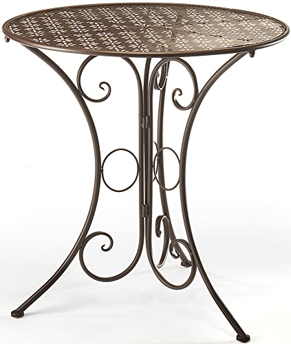 Kobolo Dekorativer Gartentisch Metalltisch Tisch aus braunem Metall mit Stanzungen in Blumenoptik 60cm