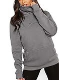 TrendiMax Damen Hoodie Kapuzenpullover Langarm Sweatshirt Winter Pullover Hochkragen Sweatjacke Kapuzen Pullis, Grau, XL