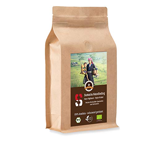 Kaffee Globetrotter - Bio Sumatra Mandheling Gayo Highland - 1000 g Ganze Bohne - für Kaffee-Vollautomat, Kaffeemühle, Handmühle - Spitzenkaffee - Röstkaffee aus biologischem Anbau