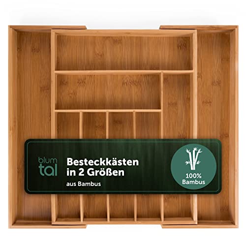 Blumtal Besteckkasten für Schubladen aus 100% Bambus - größenverstellbarer Schubladen-Einsatz, bis zu 9 Fächer (Groß - 9 Fächer)