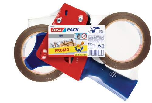 tesapack Extra Strong und Handabroller im Set mit 2 besonders reißfesten PVC-Klebebändern - Braun - 66 m x 50 mm